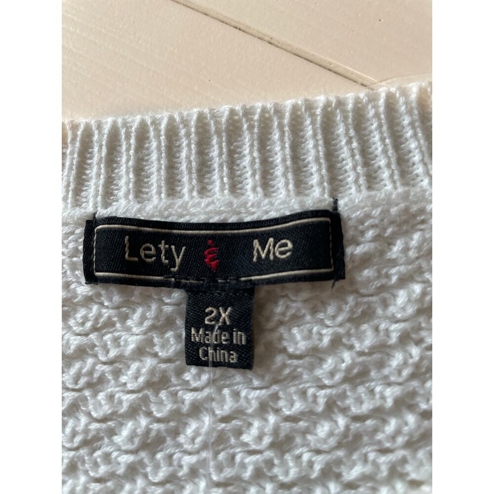 Lety & Me NWT Josey Elbow Patch Knit Sweater Sz 2X Cream Preppy Casual Neutral - Picture 3 of 11